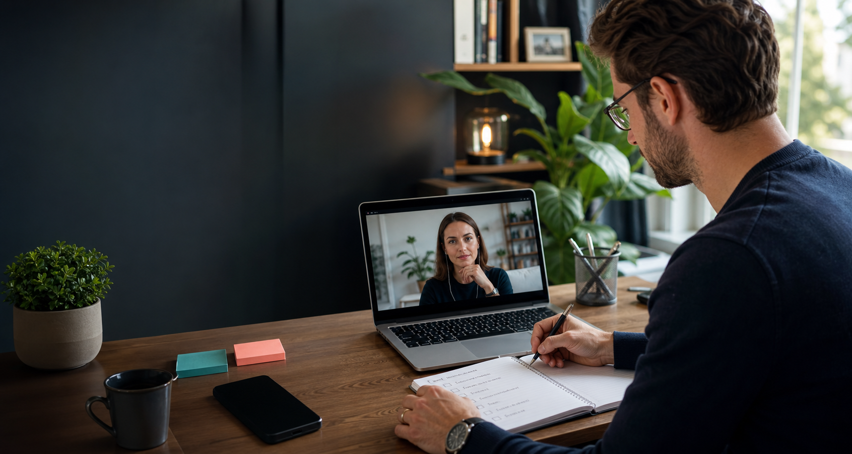A focused remote worker in a structured online accountability Execution.
